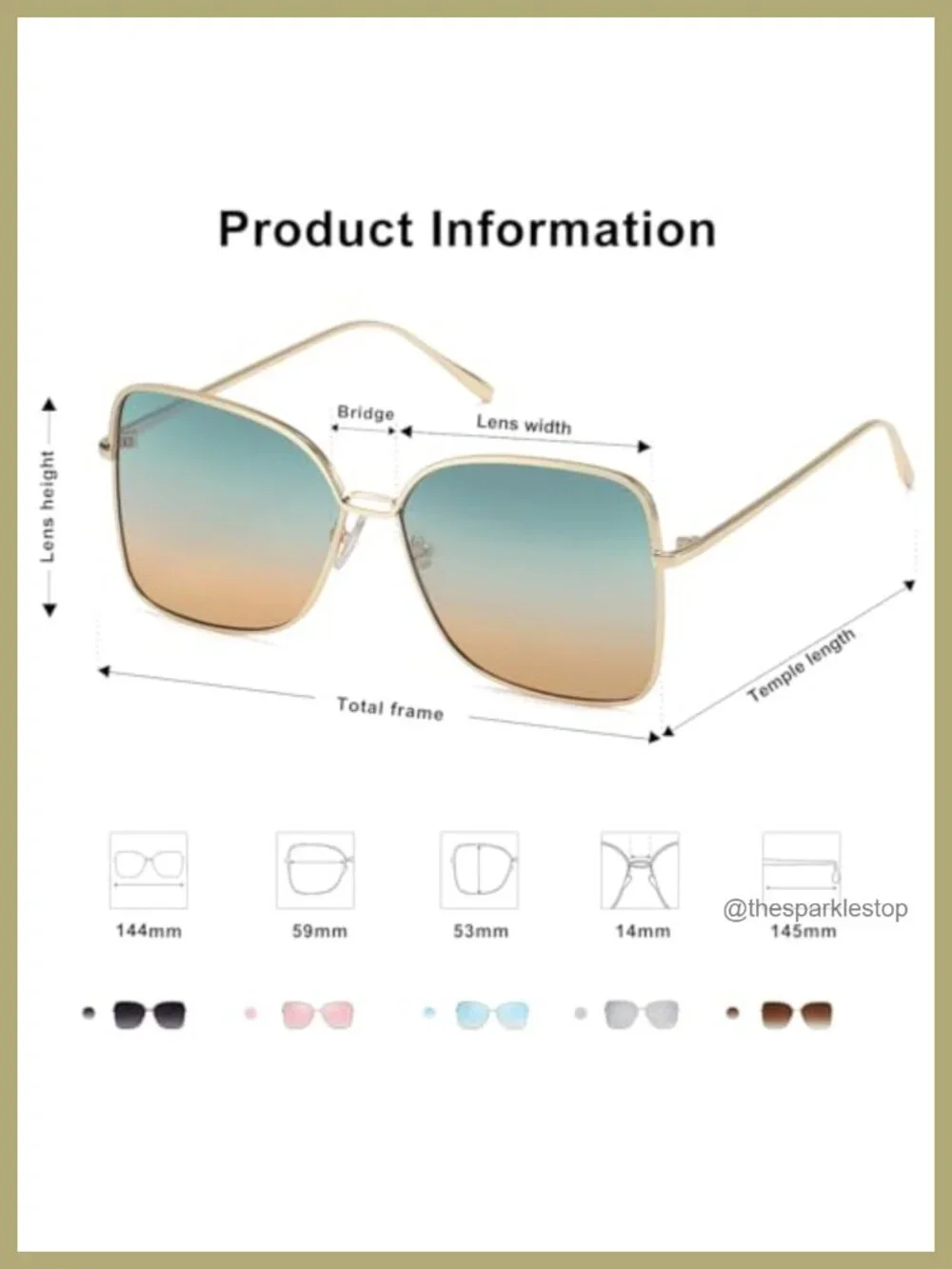 Oversized Square Sunglasses UV400 Metal Frame